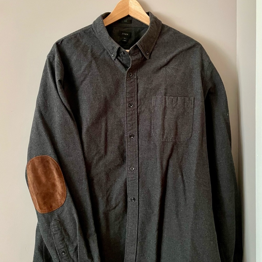 J. Crew Dark Gray Shirt with Brown Elbow Patches